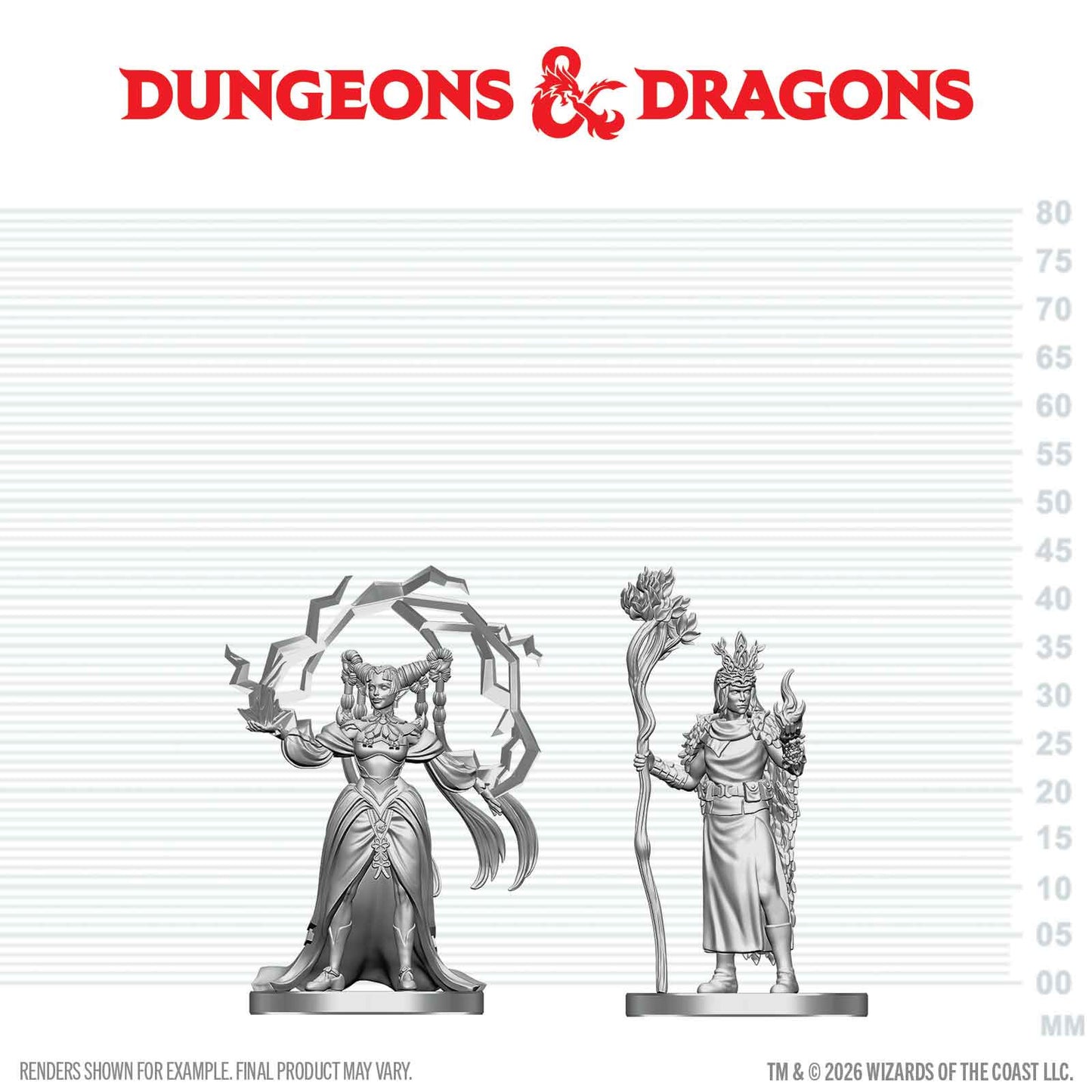 DND NOLZUR'S MARVELOUS UNPAINTED MINIATURES: W29 HUMAN DRUID N ELF SORCERER