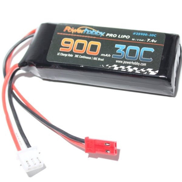 Image of 900mAh 7.4v 2S 30C Lipo Battery with Hardwired JST