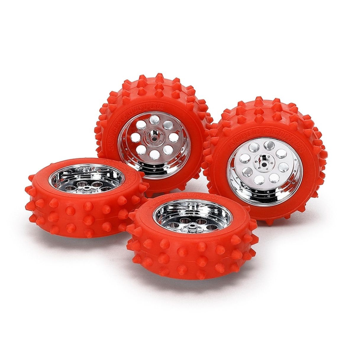 Image of JR Spike Tire/Wheel Set, Red Tires/Silver Plated Wheels