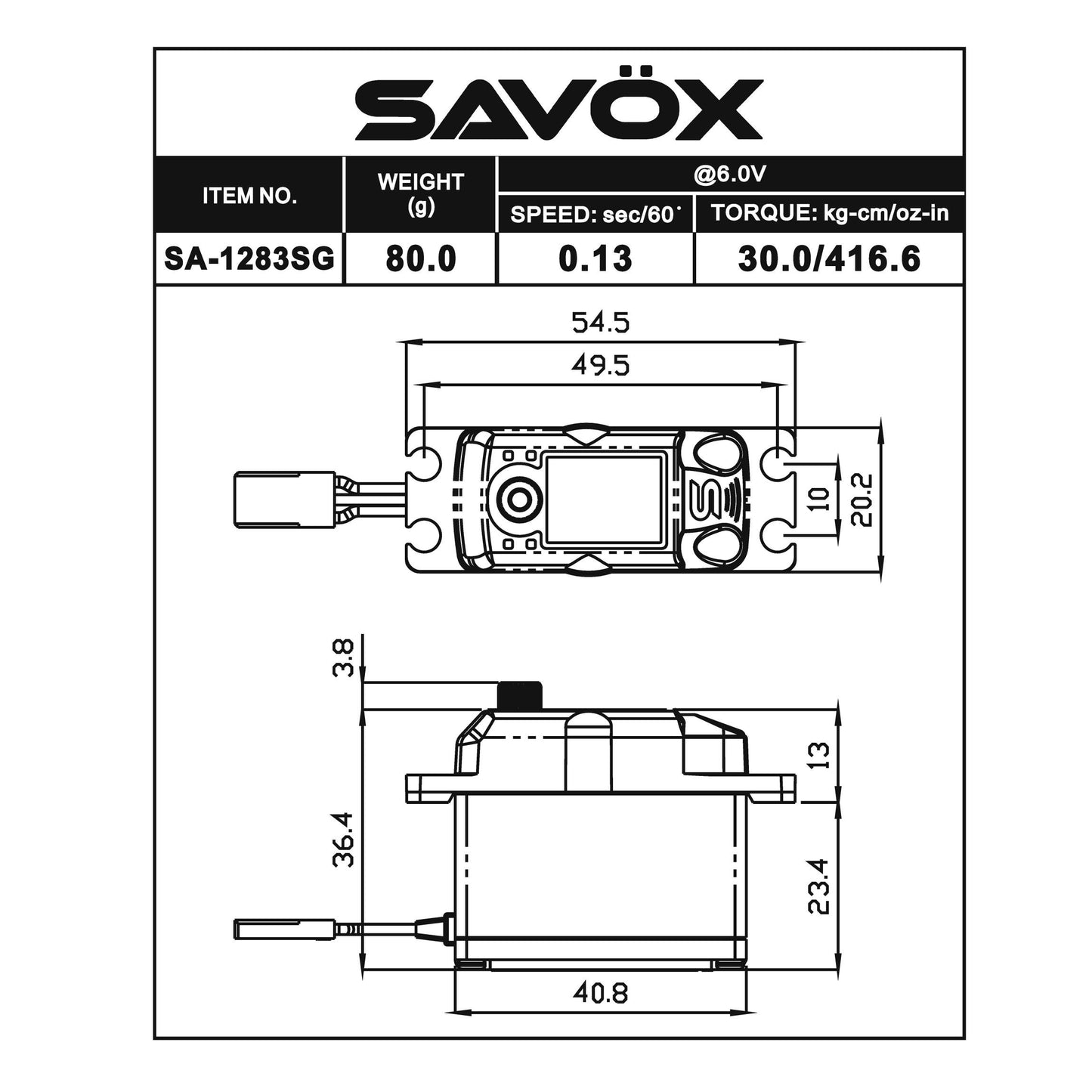 Coreless Metal Case Digital Servo with Soft Start, 0.13sec / 416oz @ 6V