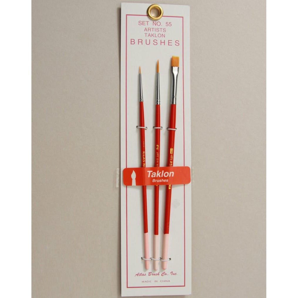 Image of Golden Taklon Brush Set, in 3 Sizes, 1 (Flat), 0, 10/0