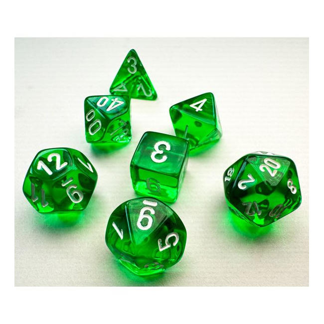 Chessex Mini Translucent Green/White Polyhedral Dice Set (D20/12/10/%/8/6x2/4)