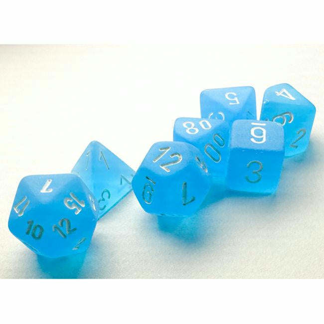 Image of Chessex Mini Frosted Caribbean Blue RPG 7-Dice Set (D20/12/10/%/8/6/4)