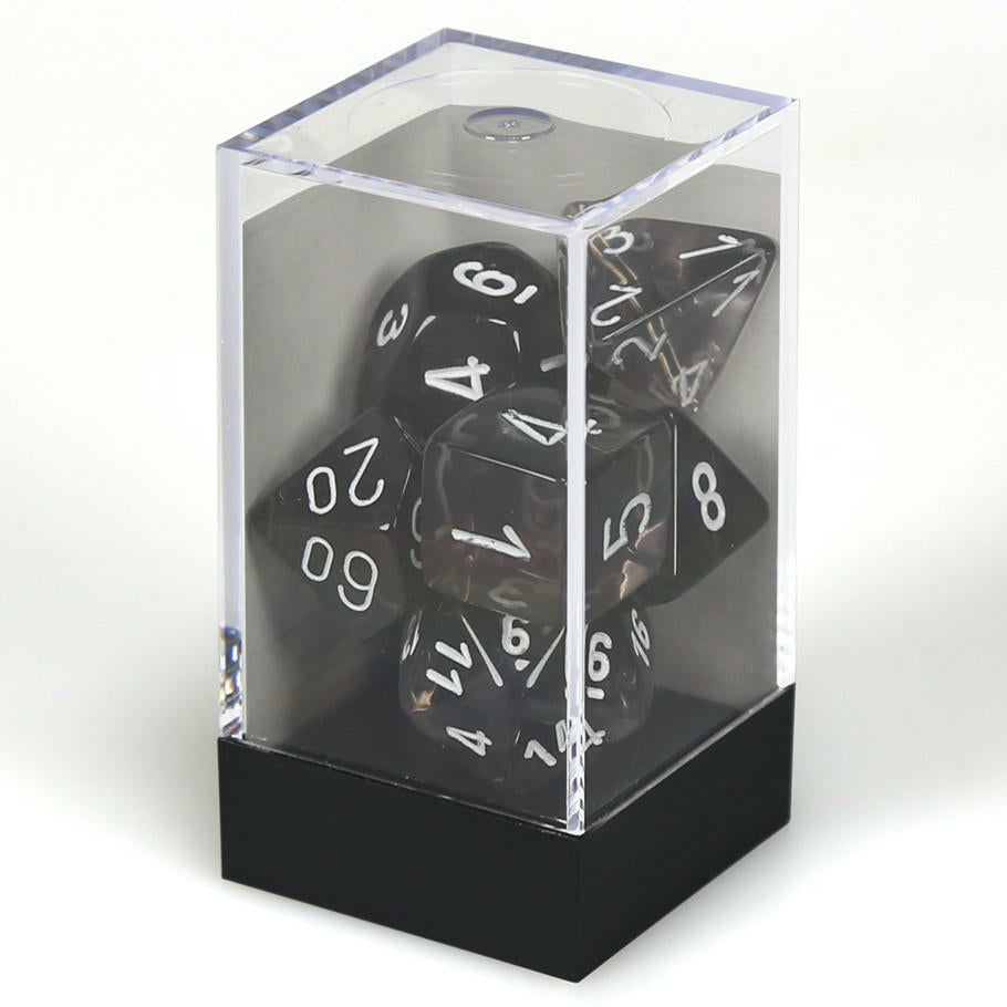 Image of Chessex Translucent Smoke Dice w/White Markings 7-Dice Set (D20/12/10/%/8/6/4)