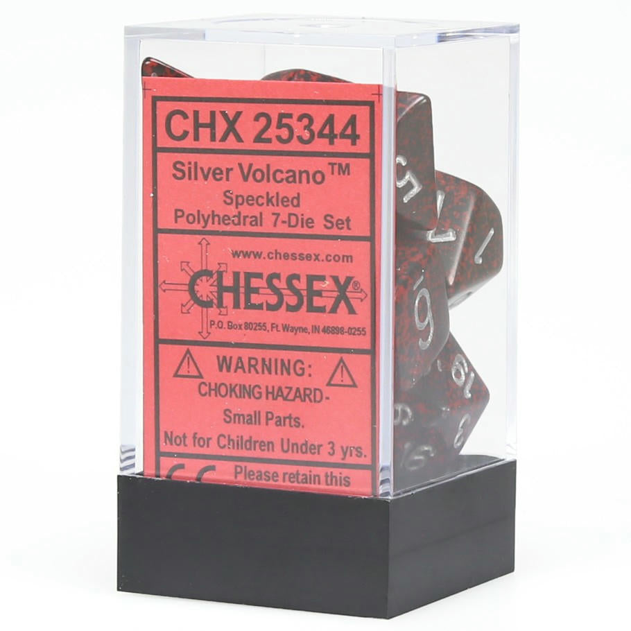 Image of Chessex Silver Volcano Speckled RPG 7-Dice Set D20/12/10/%/8/6/4