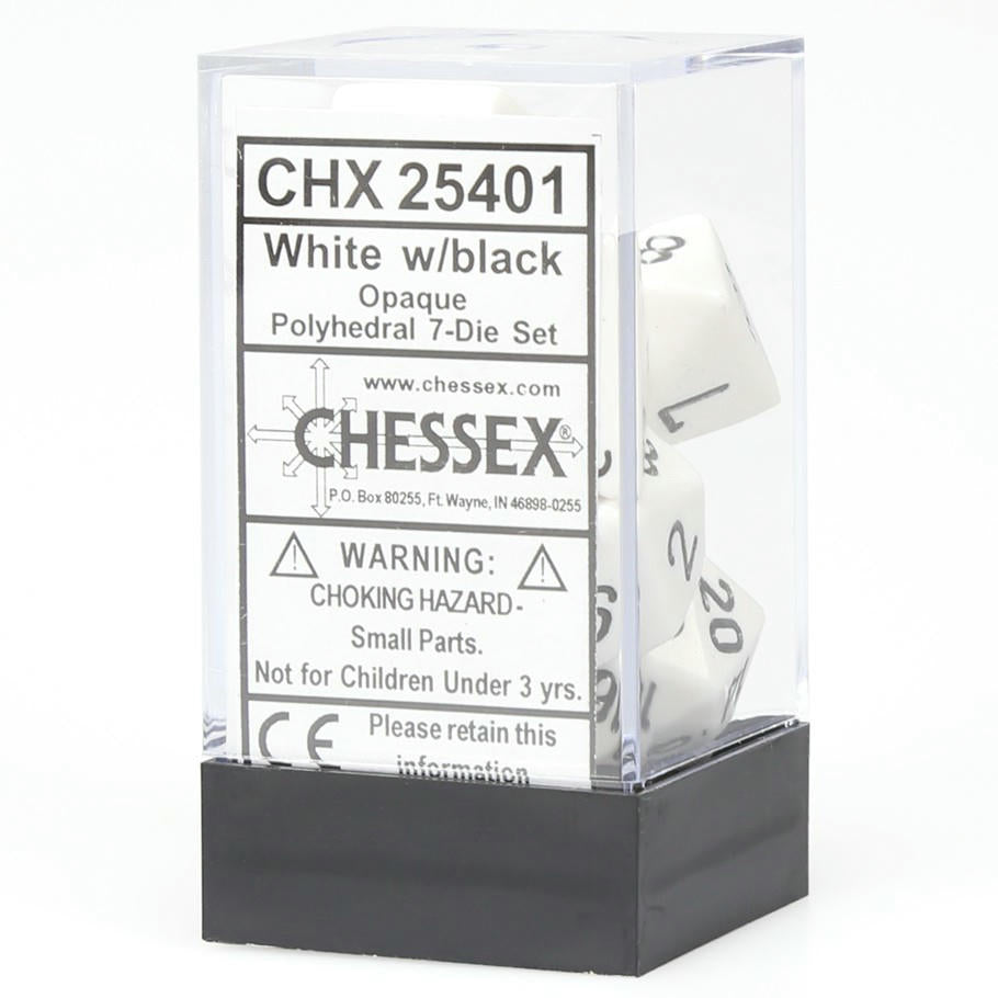 Image of Chessex White/Black Opaque Dice 7-Dice Set (D20/12/10/%/8/6/4) 25401