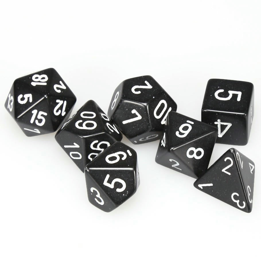 Image of Chessex Black/White Opaque Dice 7-Dice Set (D20/12/10/%/8/6/4) CHX25408