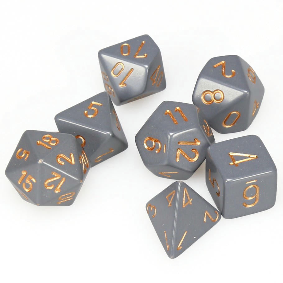 Image of Chessex Dark Grey/Copper Opaque Dice 7-Dice Set (D20/12/10/%/8/6/4) CHX25420