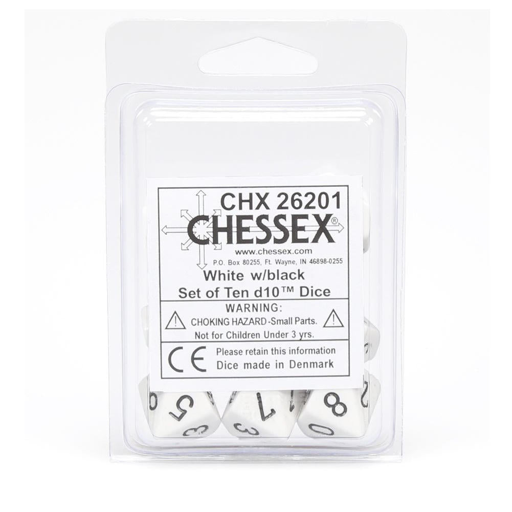 Chessex Opaque White/Black Set of Ten d10 Dice CHX26201