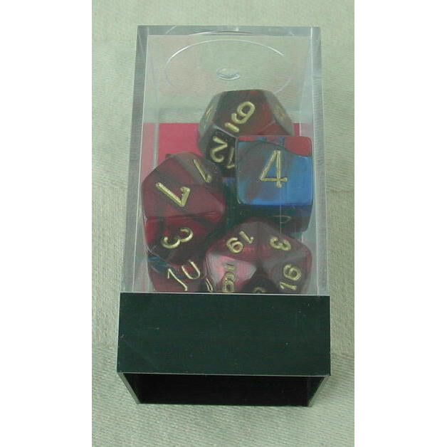 Image of Chessex Gemini Blue/Red Dice w/Gold Markings 7-Dice Set (D20/12/10/%/8/6/4)
