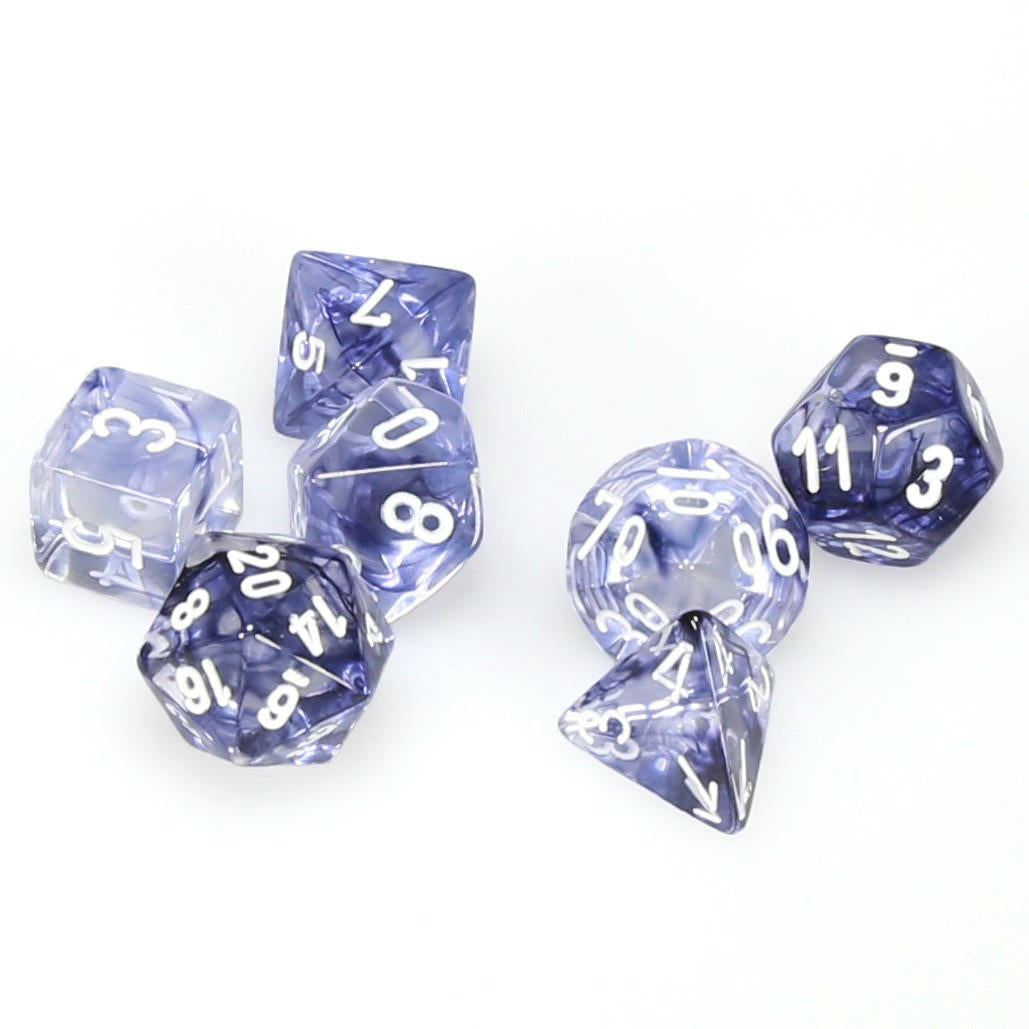Image of Nebula Black/White Polyhedral Dice Set (D20/12/10/%/8/6/4) CHX27408 Chessex