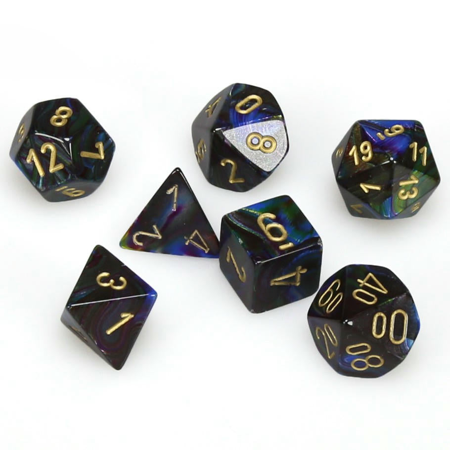 Image of Lustrous Shadow/Gold Polyhedral Dice Set (D20/12/10/%/8/6/4) CHX27499 Chessex