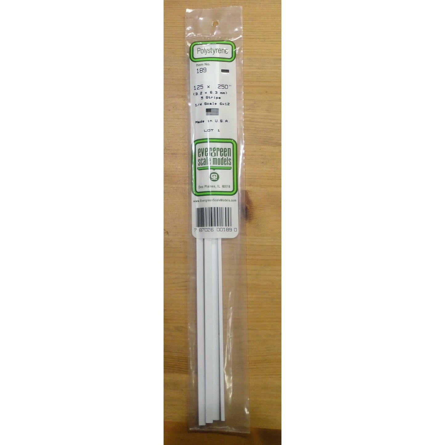 Image of Evergreen Scale Models #189 .123x.250 (3.2x6.3mm) Polystyrene Strips (5pcs)