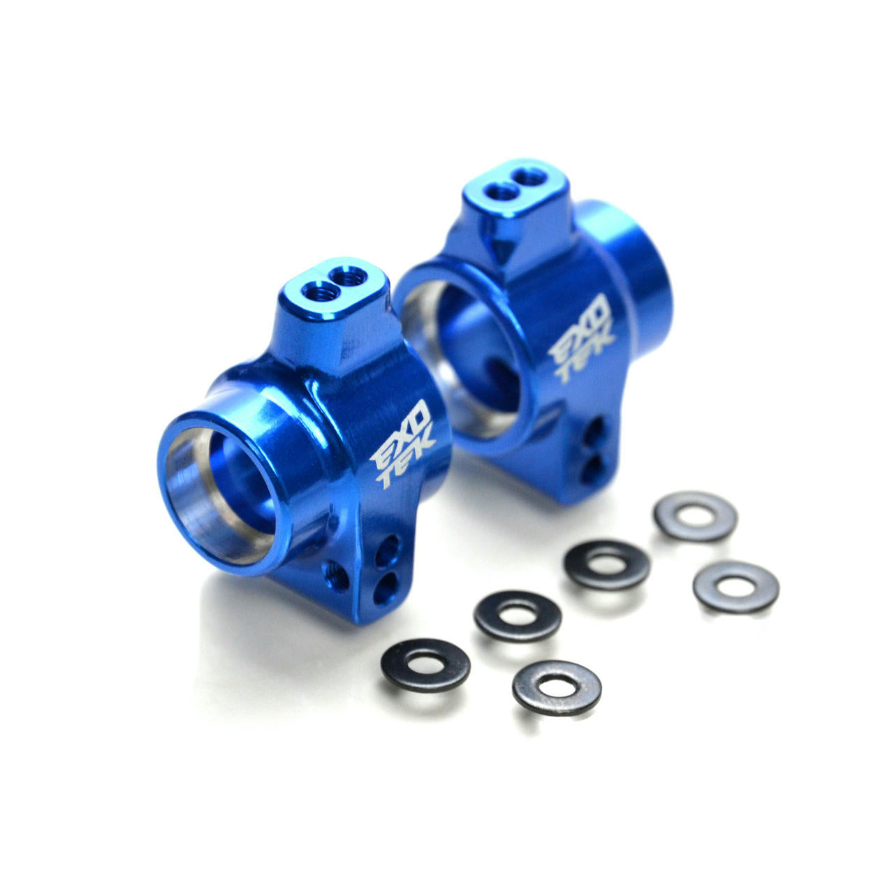 Image of Exo-Tec EXO1956 DR10/DB10/RC10 B5 7075 Blue Anodized Aluminum Rear Hub Set