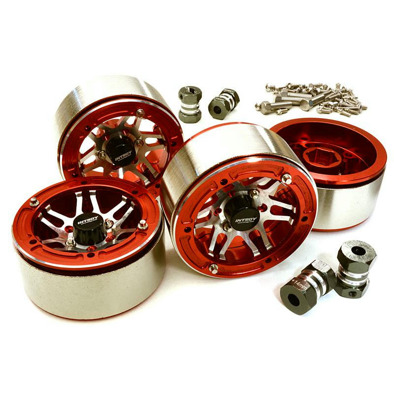Image of 1.9 Red High-Mass Machined Aluminum Rock Crawler Beadlock Wheels w/Extenders