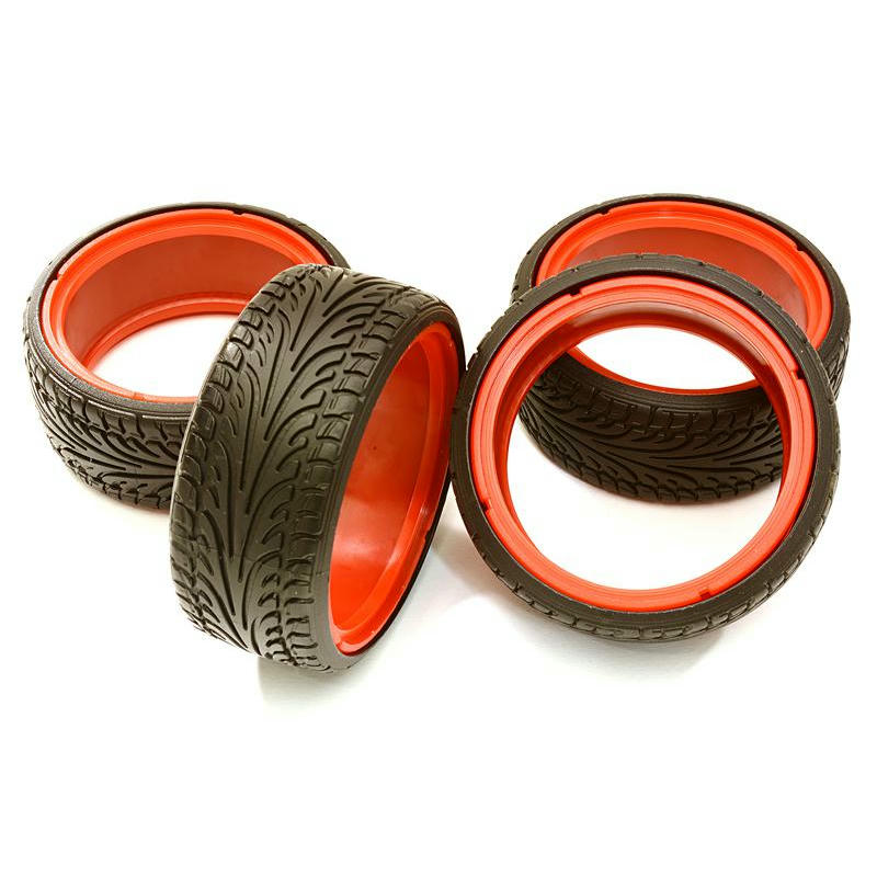 Image of Integy 1/10th Scale Touring Car Drift Tires w/Red Rings (4pcs) INTOBM-1460RED