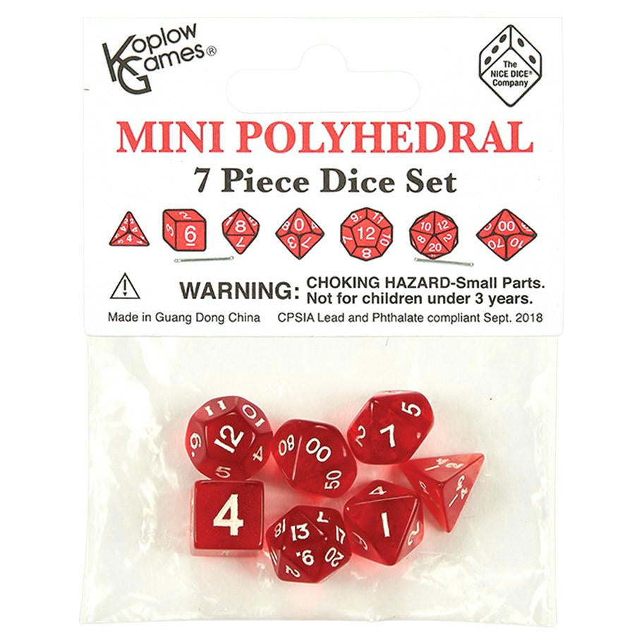Image of Mini Transparent Red Polyhedral Dice 7-Dice Set (D20/12/10/%/8/6/4) KOP19185