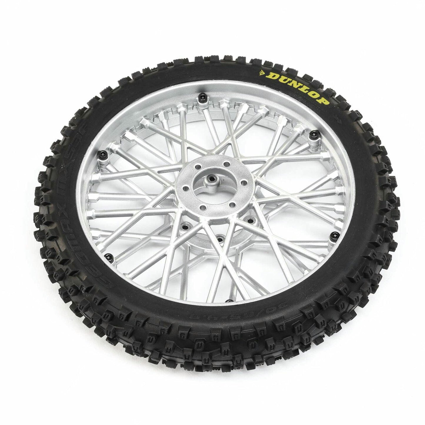 Image of Losi Promoto-MX Motorcycle Dunlop MX53 Mounted Front Tire/Chrome Wheel LOS46006