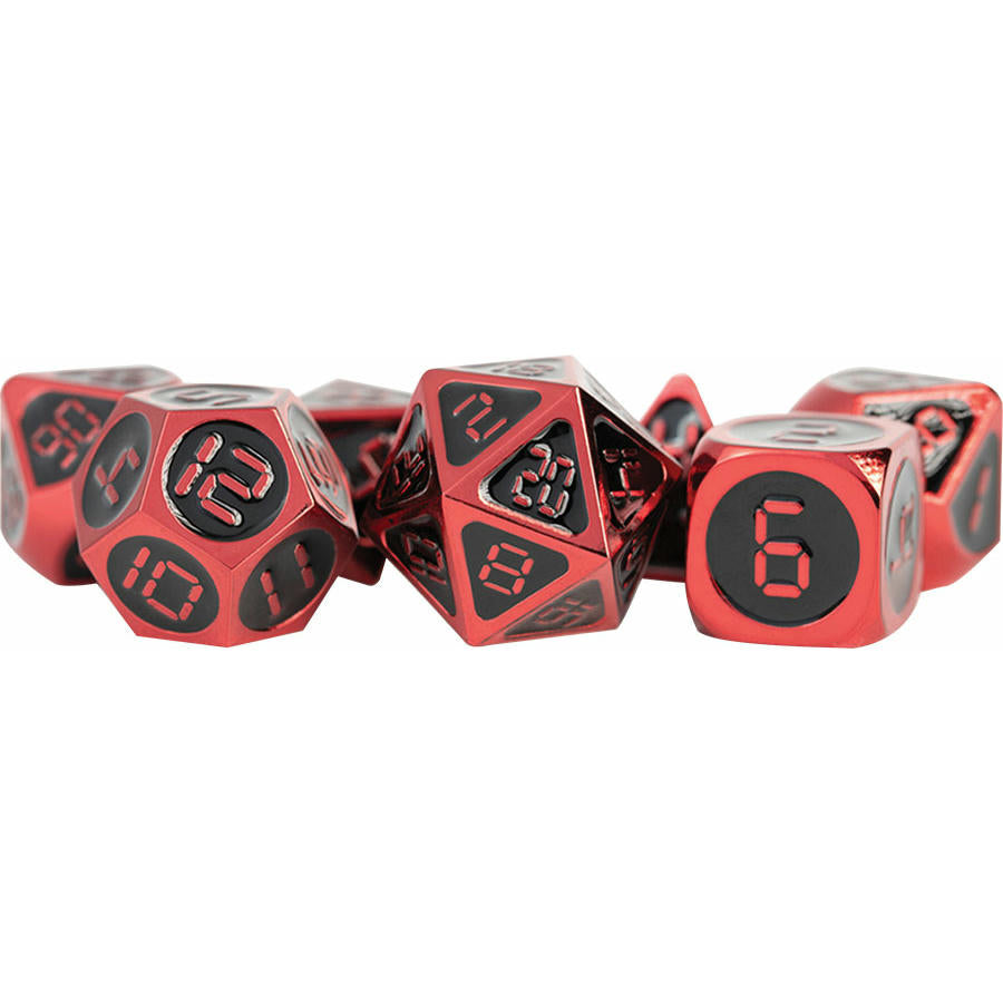 Image of Red & Black Enamel Metal RPG Polyhedral Dice Set (D20/12/10/%/8/6/4) MET024