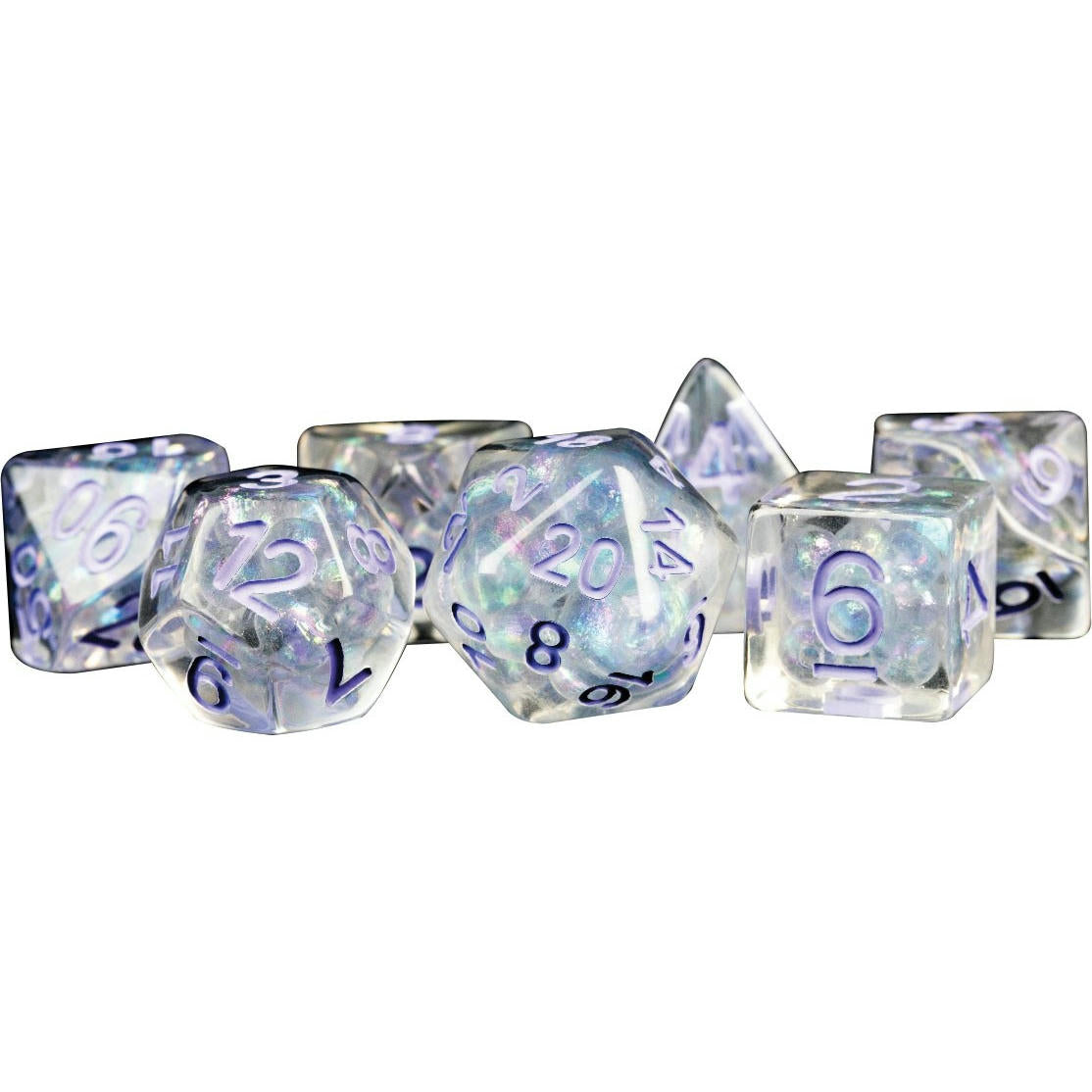 Image of Pearl Polyhedral Dice w/Purple Markings 7-Dice Set Metallic Dice Games MET4155