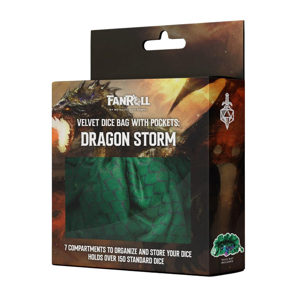 Fanroll Dragonstorm Green Velvet RPG Dice Bag w/Pockets MET9104