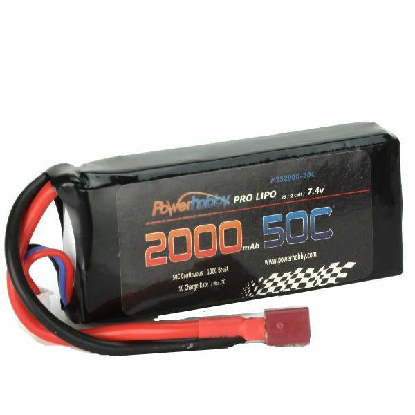 Image of Power Hobby 7.4V 2000mAh 2S 50C Lithium Polymer Battery w/Deans PHB2S200050CDNS
