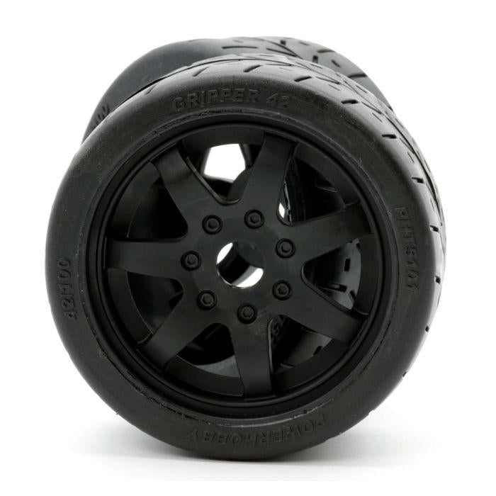 Image of 1/8 Gripper 42/100 Belted Mounted Tires 17mm Black