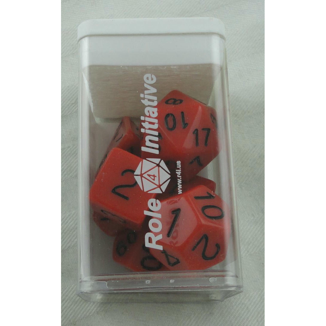Image of 7 Red Opaque RPG/Gaming Dice w/Black Numbers R4I50005-7B Role 4 Initiative