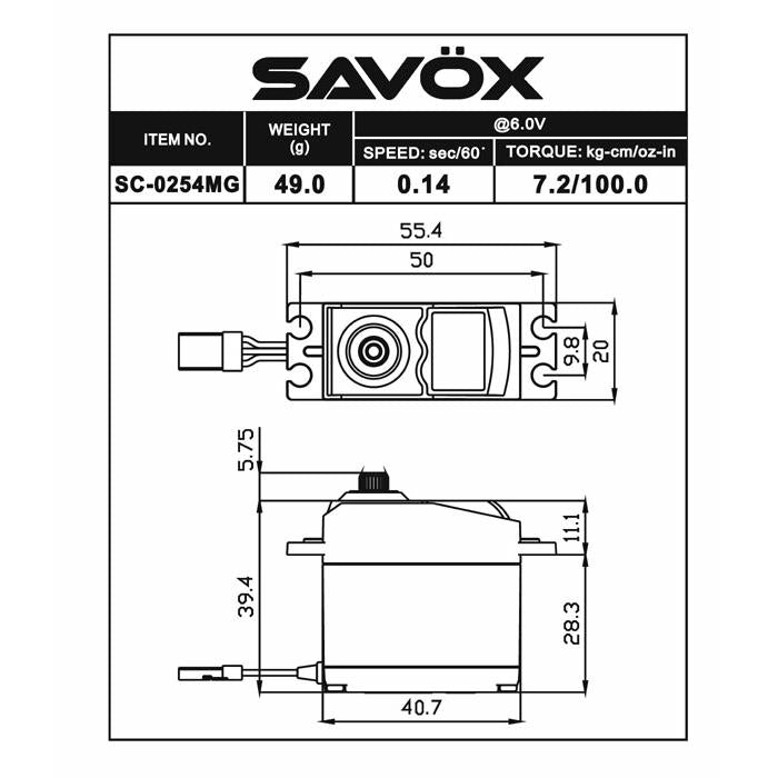 Image of Savox SC-0254MGP Plus High Torque Standard Size Digital Servo .14/100
