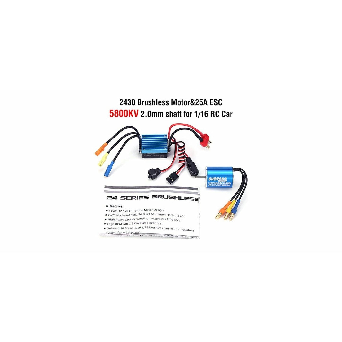 Image of Surpass 5800kv Waterproof Brushless Motor/25A 2S ESC for 1/16th Scale Vehicles