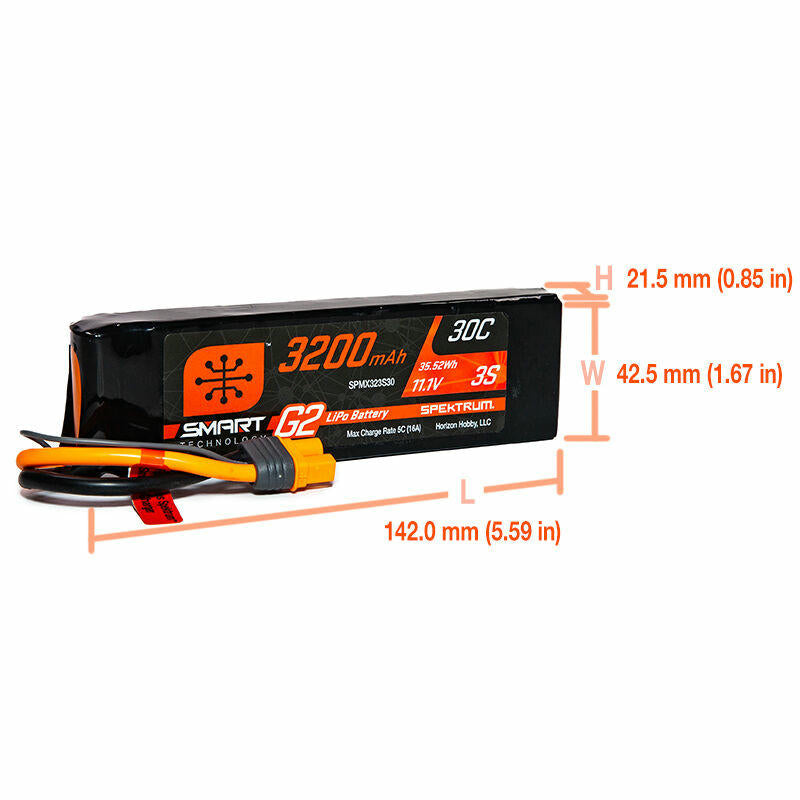 Image of Spektrum Smart G2 11.1V 3200mAh 3S 30C Smart LiPo Battery with IC3 Connector