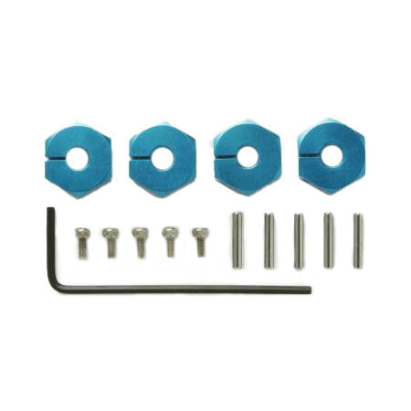 Image of Tamiya 1/10th Blue 12mm Clamp Type Aluminum Hex Hubs 5mm Thick TAM53823
