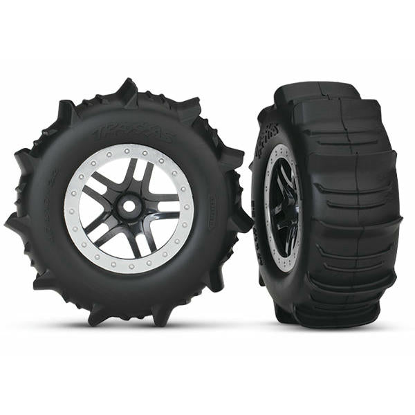 Image of Traxxas SCT Short Course Truck Paddle Tires/SCT Satin Chrome Split Spoke Wheels