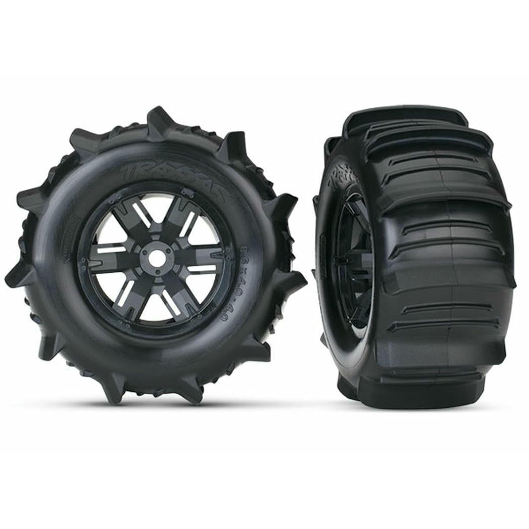 Image of Traxxas X-Maxx XMAXX Paddle Tires Factory Glued on Black Wheels (2PCS) TRA7773