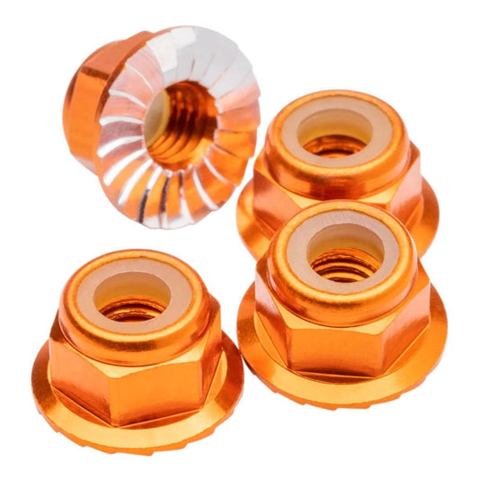 Image of M4 Flanged & Serrated Aluminum Locknuts, Orange, 4pcs
