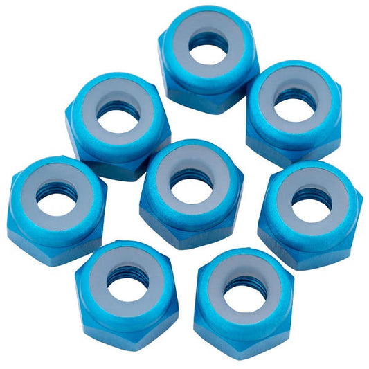 Image of 7075 Aluminum Locknuts, M3, Bright Blue, 8pcs