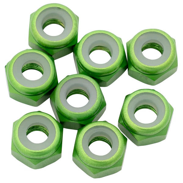 Image of 7075 Aluminum Locknuts, M3, Green, 8pcs