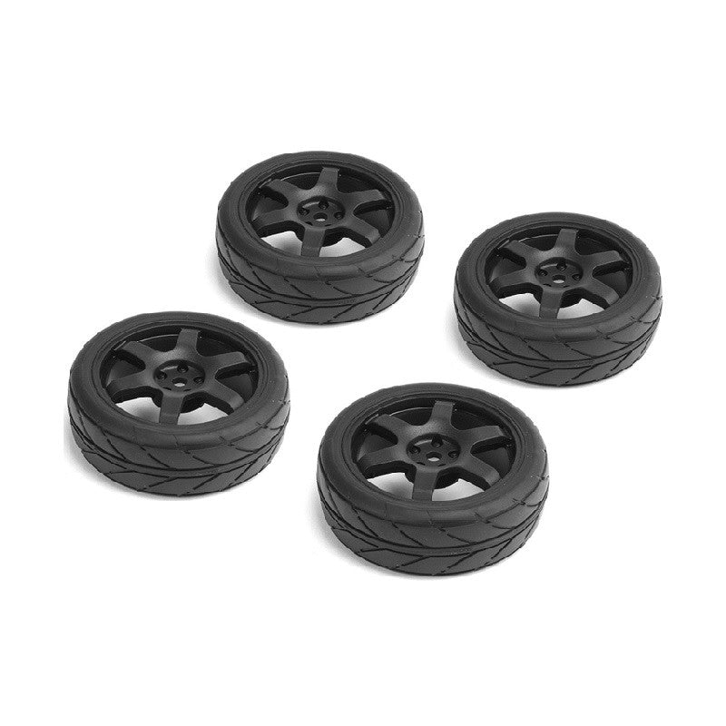 Image of 1/10 Road Tires 6 Spoke Wheel, Black / ET-0mm (4pcs),