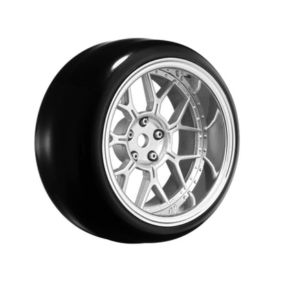 Image of 14 Spoke Matte Silver 1/10 Wheel Mounted Drift Tire, 2, 4