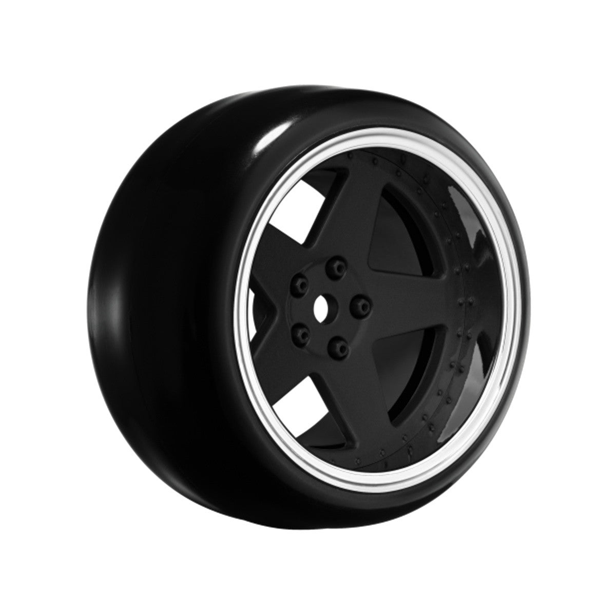 Image of 5 Spoke Matte Black 1/10 Wheel Mounted Drift Tire, 2, 4, 6, 8