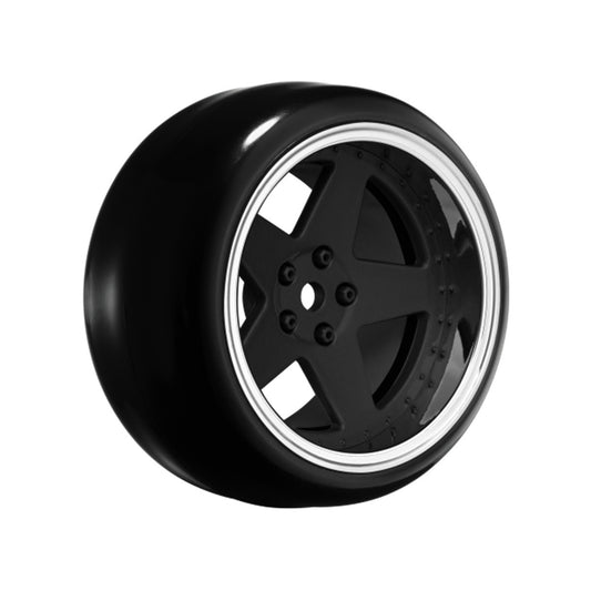 Image of 5 Spoke Matte Black 1/10 Wheel Mounted Drift Tire, 2, 4, 6, 8
