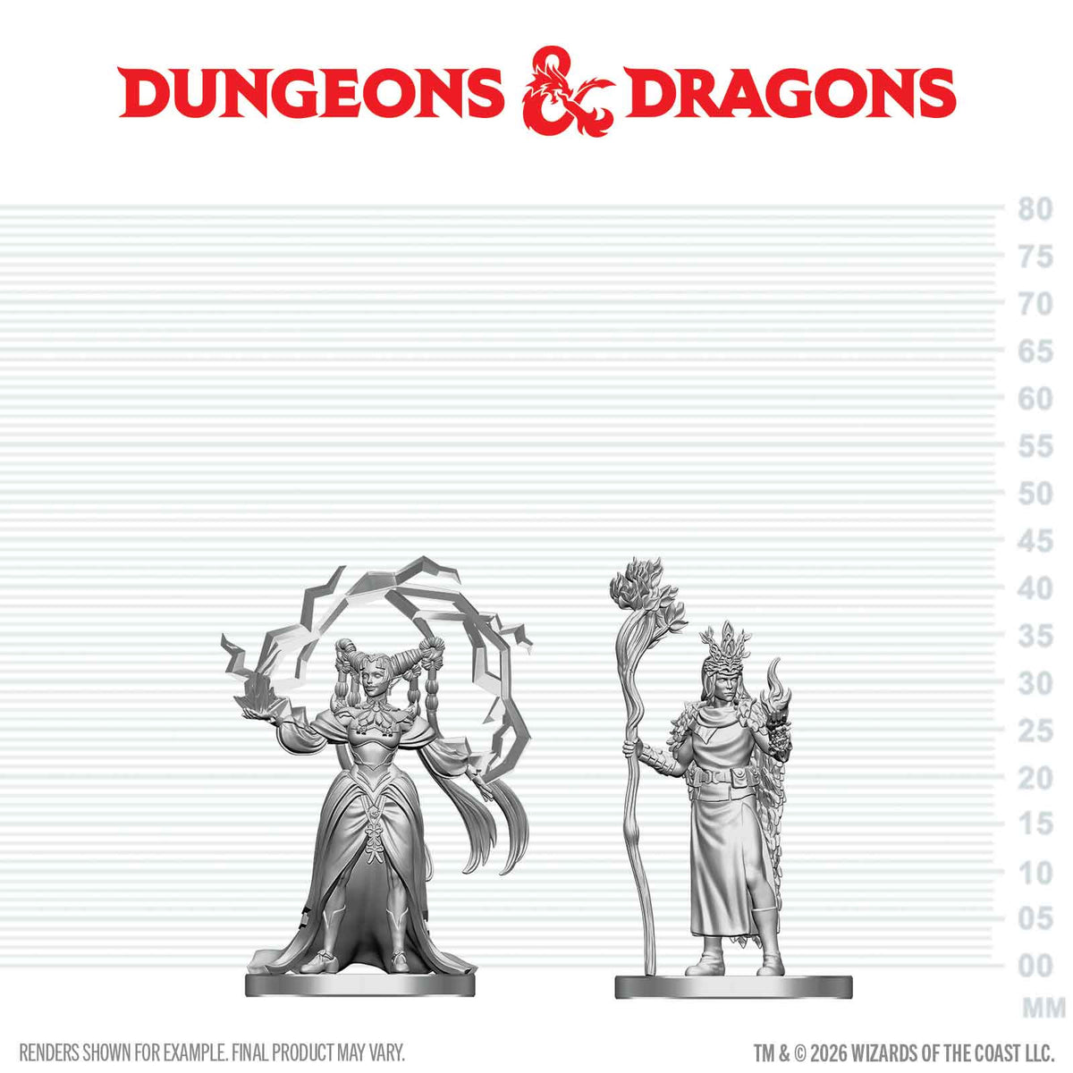 DND NOLZUR'S MARVELOUS UNPAINTED MINIATURES: W29 HUMAN DRUID N ELF SORCERER
