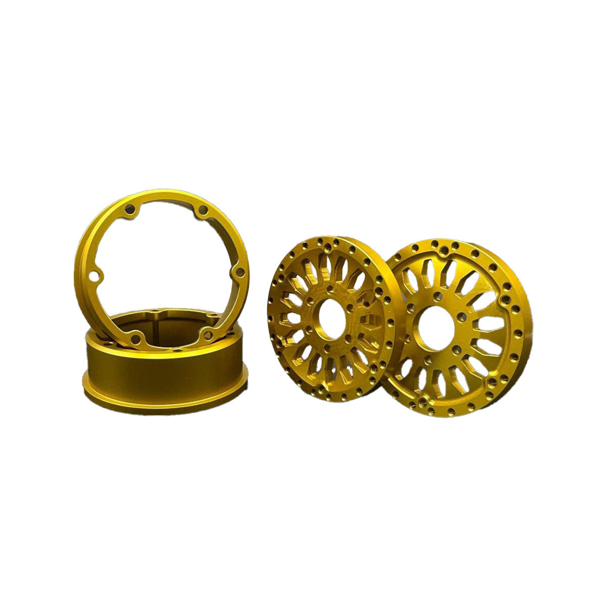 Image of 1.9 Gold "Shield" Aluminum Beadlock Wheels w/Hubs (2)