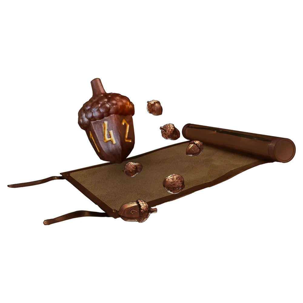 Legend in the Mist: Leather Satchel with 6 Acorn Dice