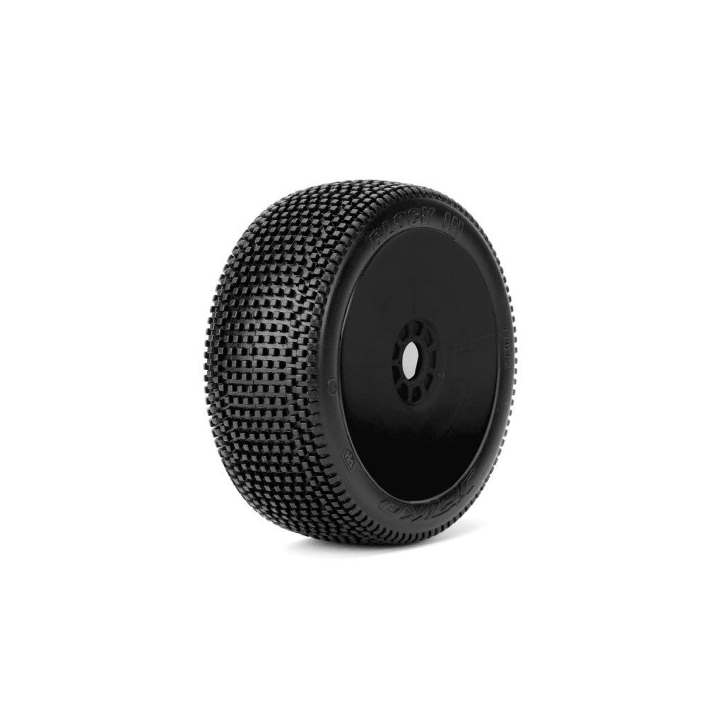 Image of Block In 1/8 Buggy Mounted Tires Black Wheels (2)
