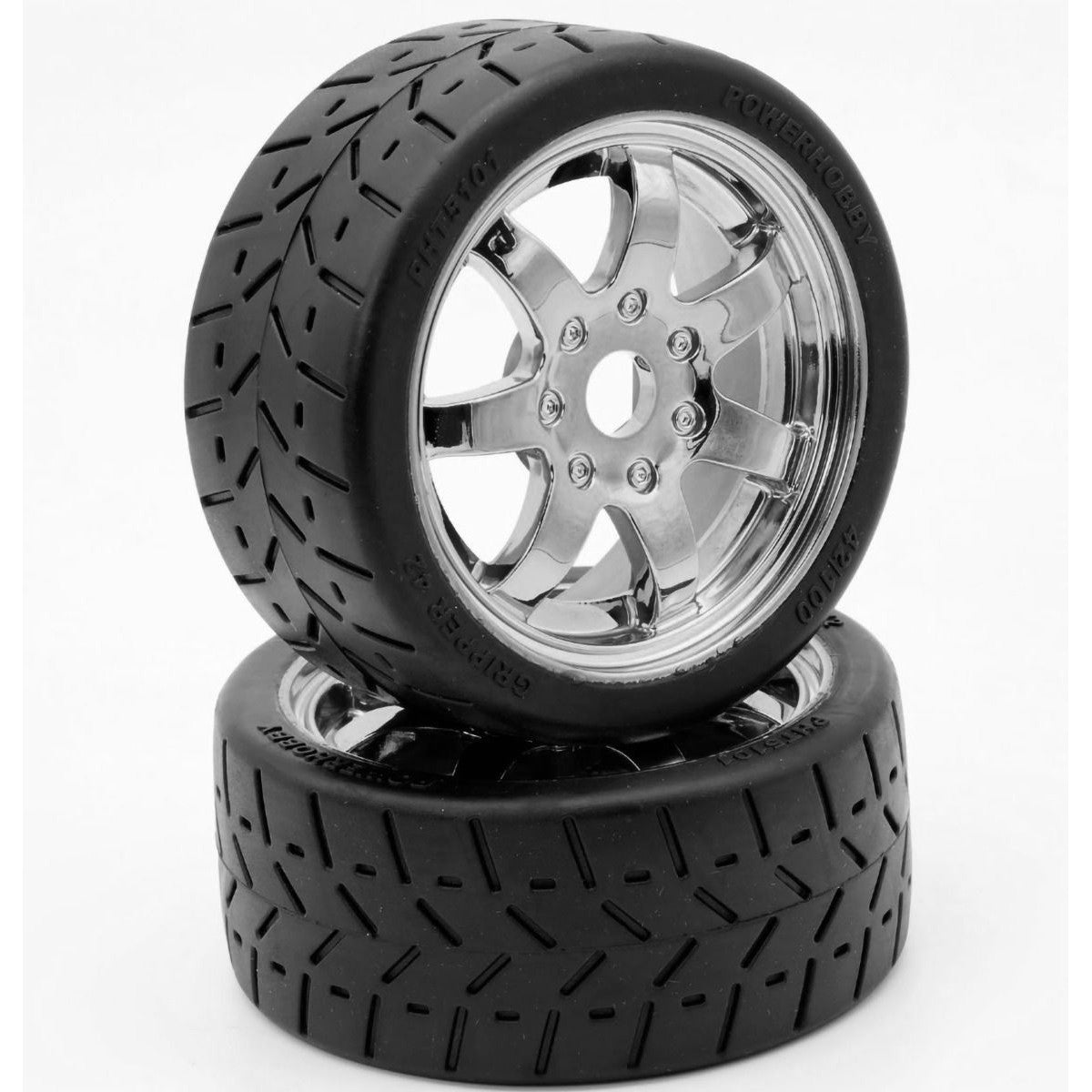 Image of 1/8 Gripper 42/100 Belted Mounted Tires 17mm Chrome