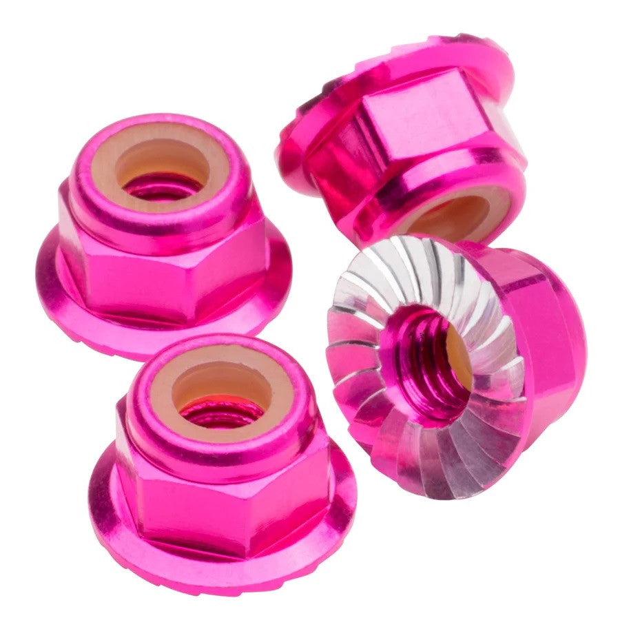 Image of M4 Flanged & Serrated Aluminum Locknuts, Hot Pink, 4pcs