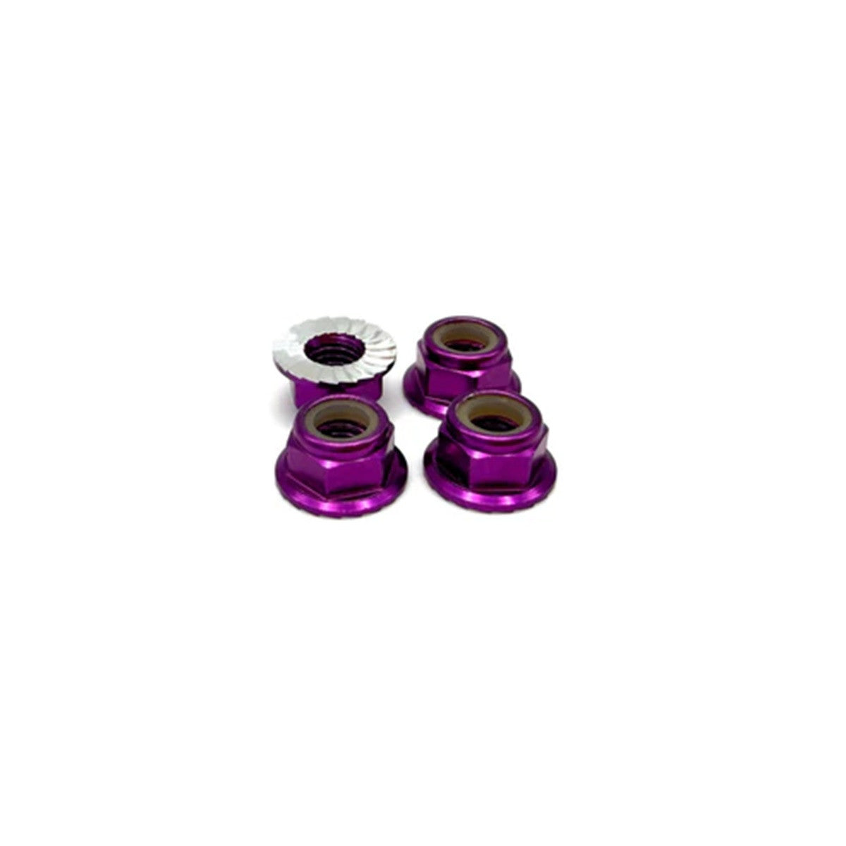 Image of 5mm Aluminum Flanged & Serrated Lock Nut, Purple, 4pc