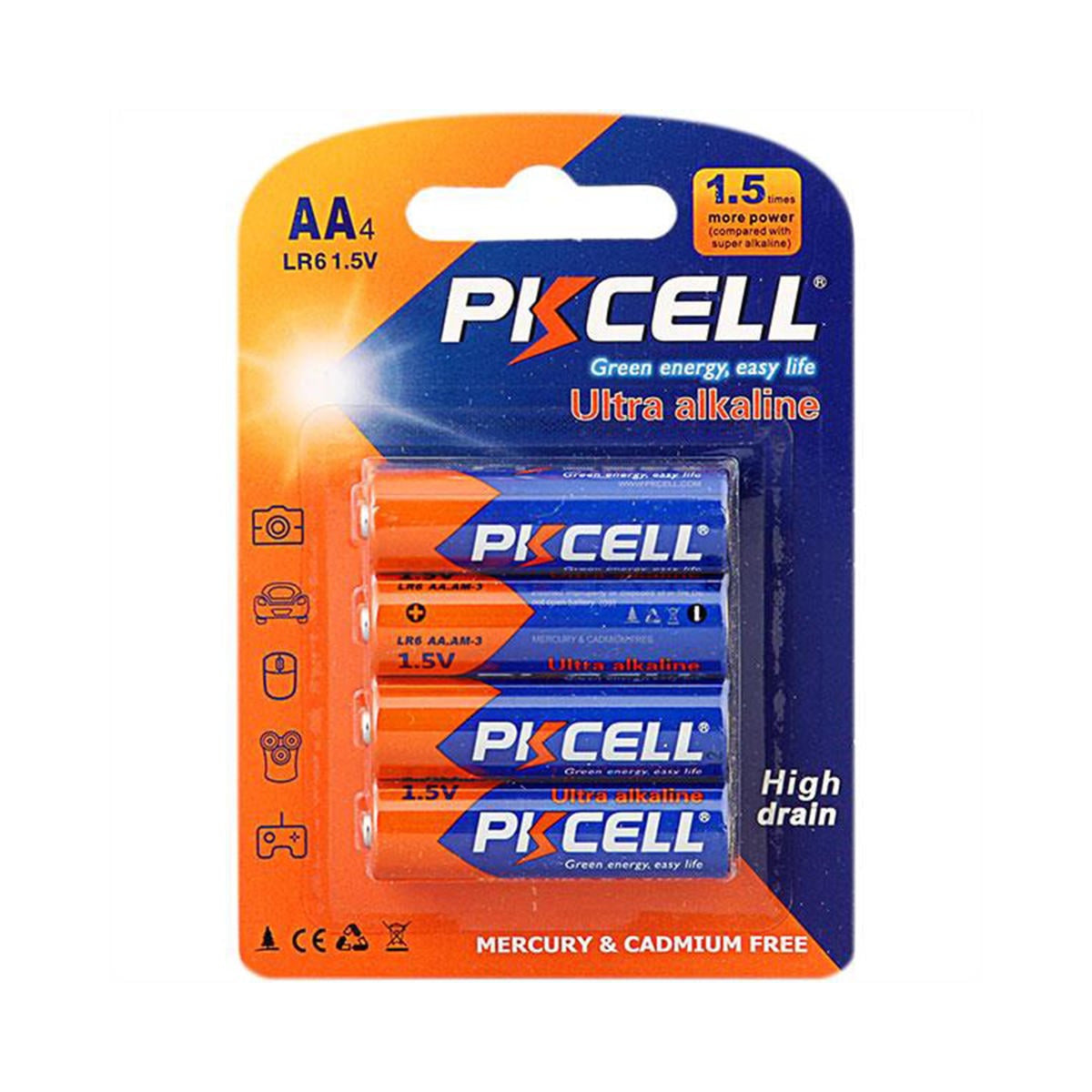 PKCell Ultra Alkaline AA Batteries 4 Pack Box