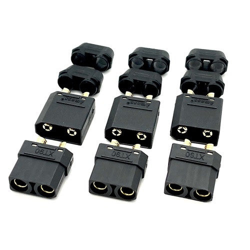 Image of Maclan XT90 Connectors, Black, w/ 3 Female + 3 Male Plugs